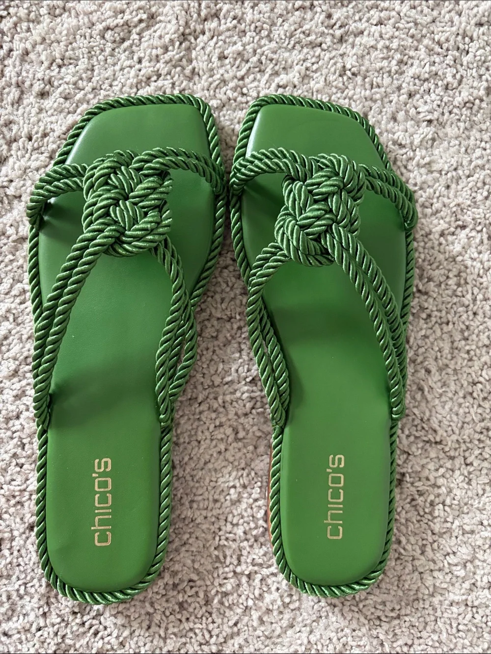 Chico's Green Twisted Rope Knot Slide Sandals